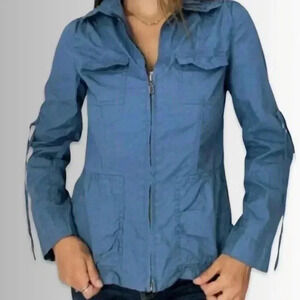 CAbi Blue Utility Cargo Zip Closure Jacket Waist & Sleeve Drawstring, size Med.
